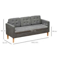 Sofa 3 osobowa tkanina sofa dwuosobowa zdejmowana z poduszkami gumwood bawełna szary HOMCOM®(m-3)