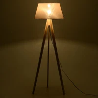 HOMCOM Stehlampe Tripod Schlafzimmer Standleuchte Stehleuchte 40 W Skandinavisch Holz + Leinen natur + beige 52 x 52 x 146 cm(m-5)