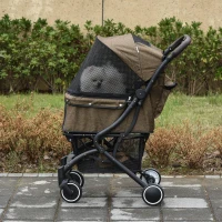 PawHut Hundewagen Hundebuggy Buggy für Hunde und Katzen Haustierwagen mit Klappfunktion Einkaufstasche Alu Braun 80 x 53 x 101 cm(m-2)