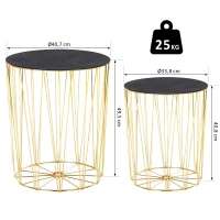 HOMCOM Beistelltisch mit Stauraum, 2er Set, Metall Korb mit Holzdeckel, Nachttisch, Gold, Ø40,7 x 49,5 cm, Ø33,8 x 40,8 cm(m-3)