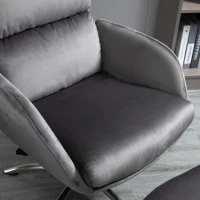 HOMCOM Relaxsessel mit Hocker Fernsehsessel mit Wippenfuntion Stahl Samt Grau+Silber 68 x 74 x 107 cm(m-9)