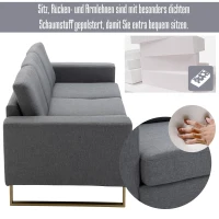 Homcom sofa 3-osobowa tapicerowana meble do siedzenia podłokietniki len ciemnoszary 200 x 82 x 78 cm(m-4)