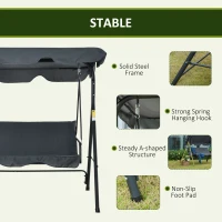 Outsunny 3-Person Porch Swing with Stand, Outdoor Swing for Patio Porch with Adjustable Tilt Canopy & Comfortable Swing Bench-Style Seat, Steel Frame, Grey(m-5)