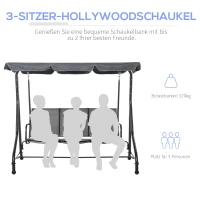 Huśtawka z daszkiem 3-osobowa huśtawka ogrodowa z regulowanym dachem stal kolor szary(m-4)