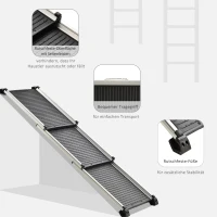 PawHut Hunderampe Haustierrampe Hundetreppe klappbar, Alu+PP, Schwarz, 159 x 42 x 11,5 cm(m-4)