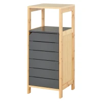 HOMCOM Badzimmerschrank Badeschrank Multifunktionsschrank 3-Stöckig Einstellbar MDF+Bambus Grau 32x30x80 cm(m-1)