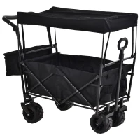 DURHAND® Bollerwagen Handwagen Gartenwagen mit Dach Faltbar extra Staubox Oxford Schwarz(m-1)