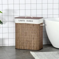 HOMCOM 100L kosz na pranie pojemnik na pranie organizator na pranie z 3 uchwytami wyjmowany bambus poliester bawełna metal brązowy + biały 52 x 32 x 63 cm(m-2)