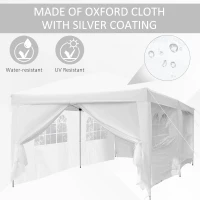 Outsunny 3 x 6 m Pop Up Gazebo with Sides and Windows, Height Adjustable Wedding Camping Party Tent Canopy Marquee with Storage Bag for Garden, Event, White(m-4)