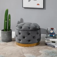 HOMCOM Podnóżek w stylu vintage pufa ze schowkiem stołek z drewna topolowego kolor antracytowy(m-2)