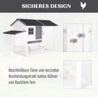 PawHut Hühnerstall mit Nistkasten, Laufstall Auslauf Geflügelstall mit Stange Massivholz Weiß 168 x 80 x 111 cm(m-7)