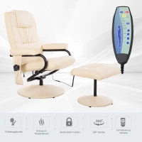 HOMCOM Kunstleder Massagesessel Relaxsessel Fernsehsessel TV Sessel mit Wärmefunktion inkl. Hocker Beige(m-6)
