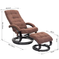 HOMCOM Massagesessel mit Wärmefunktion und Hocker | Kunstwildleder, Holz | 66,5 x 86 x 115 cm | Braun(m-3)