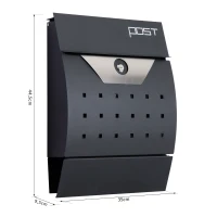 HOMCOM Briefkasten Postkasten mit Zeitungsfach abschließbar 2 Schlüssel Stahl Schwarz 35 x 9,5 x 44,5cm(m-3)