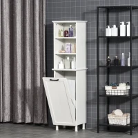 HOMCOM® Badezimmerschrank Badschrank Highboard mit Wäschekorb Regale Ungewebter Stoff(m-2)