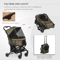 PawHut Hundewagen Hundebuggy Buggy für Hunde und Katzen Haustierwagen mit Klappfunktion Einkaufstasche Alu Braun 80 x 53 x 101 cm(m-4)