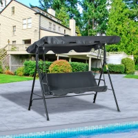 Outsunny 3-Person Porch Swing with Stand, Outdoor Swing for Patio Porch with Adjustable Tilt Canopy & Comfortable Swing Bench-Style Seat, Steel Frame, Grey(m-8)