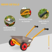 HOMCOM Kinderschubkarre Gartenset mit Schubkarre Metallschubkarre Kinder Kinderspielzeug Gartenwerkzeug mit Stauraum  Rollenspiel für Kinder 2-6 Jahre Stahl Kunststoff mehrfarbig 71 x 38 x 33 cm(m-6)