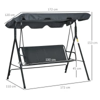 Outsunny 3-Person Porch Swing with Stand, Outdoor Swing for Patio Porch with Adjustable Tilt Canopy & Comfortable Swing Bench-Style Seat, Steel Frame, Grey(m-3)
