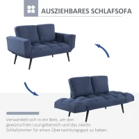HOMCOM Schlafsofa Klappsofa 2-Sitzer Stoffsofa Bettsofa Sofa mit Schlaffunktion Sofagarnitur Flanell Metall Blau 151 x 75 x 83 cm(m-6)