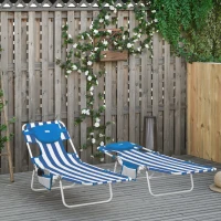 Outsunny 2er-Set Sonnenliege Gartenliege mit Leseöffnung 5-stufig einstellbar Gartenmöbel PVC-Gewebe+Metall Blau+Weiß 182 x 55 x 28 cm(m-2)
