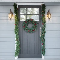 HOMCOM 1,9 sztuczna girlanda świąteczna dekoracja kwiatowa z szyszkami jodły jagodami Boże Narodzenie girlanda jodła na schody kominek PE zielony 190 x 12 x 8 cm(m-2)