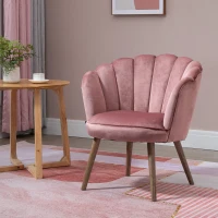HOMCOM Dining Chair Kitchen Chair Armchair with Backrest Living Room Chair Polyester Rubberwood Pink 66 x 66 x 78.5 cm(m-4)