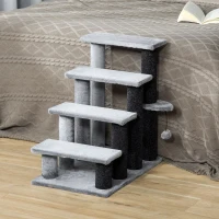 PawHut schody dla zwierząt domowych z piłeczką do zabawy 4-poziomowe schody dla kotów schody dla psów schody dla zwierząt płyta wiórowa plusz kolor szary 60 x 40 x 64 cm(m-5)