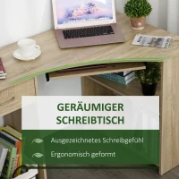 HOMCOM Eckschreibtisch mit 2 Ablageflächen L-förmiger Schreibtisch Computertisch mit Tastaturablage Schublade CPU-Ständer E1-Spanplatte Naturholz 120 x 70 x 75 cm(m-6)