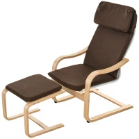 HOMCOM Relaxsessel mit Fußhocker, Ruhesessel mit Armlehne, Relaxstuhl, Leinenbezug Holzgestell Braun 65 x 69 x 98 cm(m-1)