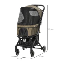 PawHut Hundewagen Hundebuggy Buggy für Hunde und Katzen Haustierwagen mit Klappfunktion Einkaufstasche Alu Braun 80 x 53 x 101 cm(m-3)