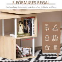 HOMCOM Eckschreibtisch Küchentisch L-Formen Schreibtisch mit Ablagen Winkelschreibtisch PC-Tisch Computertisch Bürotisch360° drehbar MDF Eisen Weiß+Eiche 220 x 55 x 76 cm(m-5)