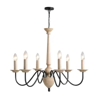 HOMCOM Kronleuchter Hängelampe 6-flammig Pendelleuchte mit Glas königlich traditionell klassisch mit 6 Armen, Stahl, Schwarz+Holzfarbe, 60x60x105 cm(m-1)