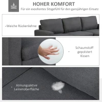 HOMCOM Ecksofa Stoffsofa Eckcouch Couchgarnitur mit Chaiselongue L-Form Leinen Grau(m-4)