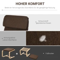HOMCOM Relaxsessel mit Fußhocker, Ruhesessel mit Armlehne, Relaxstuhl, Leinenbezug Holzgestell Braun 65 x 69 x 98 cm(m-4)