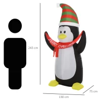 HOMCOM Aufblasbare Pinguin-Figur 2,43 m Weihnachtsdekoration mit Lichtern Weihnachten Dekoration automatisches Aufblasen wetterfest Polyester Weiß+Schwarz+Rot+Grün 130 x 75 x 243 cm(m-3)