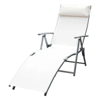 Outsunny ligbank strandbed ligbank voor buiten relax ligbed inklapbaar met kussen strand metaal + stof crèmewit 137 x 63,5 x 100,5 cm | Aosom.nl(m-1)