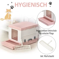 PawHut Katzentoilette mit ausziehbarer Schale, Katzenklo mit Schaufel, Zusammenklappbar und Tragbar, ABS, Rosa, 54 x 43 x 42 cm(m-4)