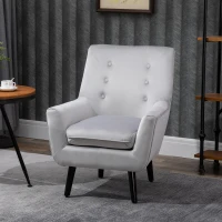 HOMCOM Gepolsterter Sessel Eleganter Retro-Stuhl für Wohnzimmer Schlafzimmer, Polyester, Schaumstoff, Kautschukholz, Grau, 72,5x78,5x91,5 cm(m-2)