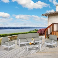 Outsunny 4-częściowy zestaw mebli ogrodowych z aluminium. Stolik z hartowanego szkła w kolorze szarym(m-2)