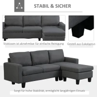 HOMCOM Ecksofa Stoffsofa Eckcouch Couchgarnitur mit Chaiselongue L-Form Leinen Grau(m-6)