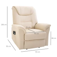 HOMCOM elektrischer Aufstehsessel Massagesessel mit Vibrierendemassage Heizfunktion Sessel mit Aufstehhilfe relaxsessel mit Fernbedienung PU-Leder Cremeweiß 93 x 95 x 106 cm(m-3)