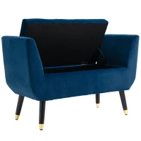 HOMCOM Luxury Ottoman Bench with Storage Armrests Chest Velvet Polyester Rubberwood Blue 107 x 42 x 65 cm(m-5)
