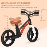 HOMCOM Laufrad ab 2 Jahre verstellbarer Sitz und Griff mit Pedaltraining Kinderlaufrad ohne Tretrad Kleinkinderfahrrad aus Magnesiumlegierung Weiß+Schwarz 86 x 41 x 49-56 cm(m-4)