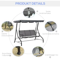 Huśtawka z daszkiem 3-osobowa huśtawka ogrodowa z regulowanym dachem stal kolor szary(m-5)