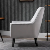 HOMCOM Gepolsterter Sessel Eleganter Retro-Stuhl für Wohnzimmer Schlafzimmer, Polyester, Schaumstoff, Kautschukholz, Grau, 72,5x78,5x91,5 cm(m-7)