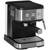 HOMCOM Espressomaschine Kaffeemaschine aus Edelstahl Siebträgermaschine mit Milchschäumer 1,5L Wassertank 15 Bar für Espresso Cappuccino Latte Milchkaffee 850 W(m-1)