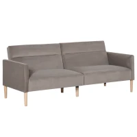 HOMCOM Schlafsofa Polstersofa mit 180° einstellbarer Rückenlehne 2 sitzer Sofa Schaumstoff Velvet-Touch nordischer Design Grau 207 x 85 x 82 cm(m-1)