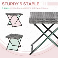 Outsunny Square PE Wicker Rattan Folding Table,Weather Resistant Wicker Weave Side Table with Steel Frame, Grey(m-6)