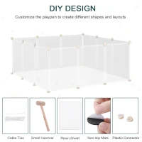 PawHut Pet Playpen DIY Small Animal Cage Open Enclosure Portable Plastic Fence 12 Panels for Kitten Bunny Chinchilla Guinea Pig White(m-4)
